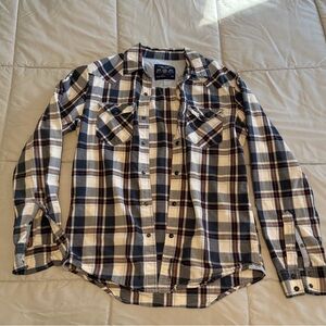 American Eagle Outfitters Plaid Shirt - Navy, White, and Burgundy